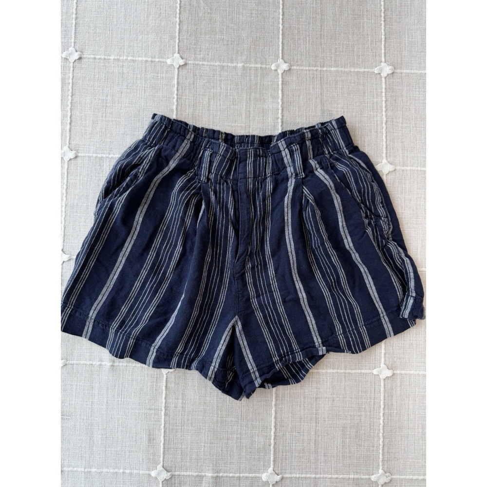 Gap Linen Blend Striped Paper Bag Waist Navy Blue Travel Shorts Size 4 Tall